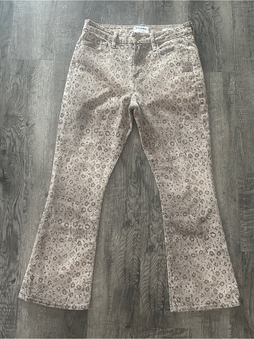 FRAME Snake Print Flare Jeans - Taupe